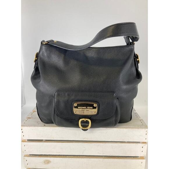 MICHAEL KORS, LARGE BLACK PEBBLED LEATHER SHOULDER BAG - Picture 2 of 16